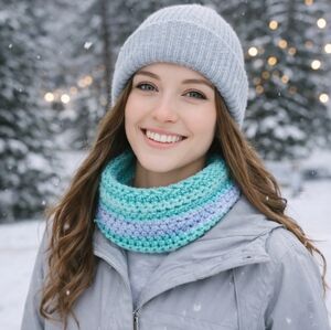 Handmade Adult Size Neck Warmer Cowl Scarflette Blue & Green - New